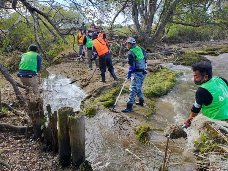 「滋賀セブンの森」河口の土砂を取り除く作業